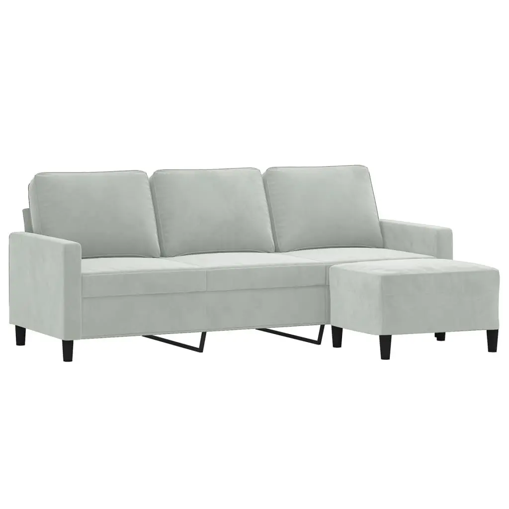 3-Seater Sofa Grey 180cm Modern Velvet with Footstool