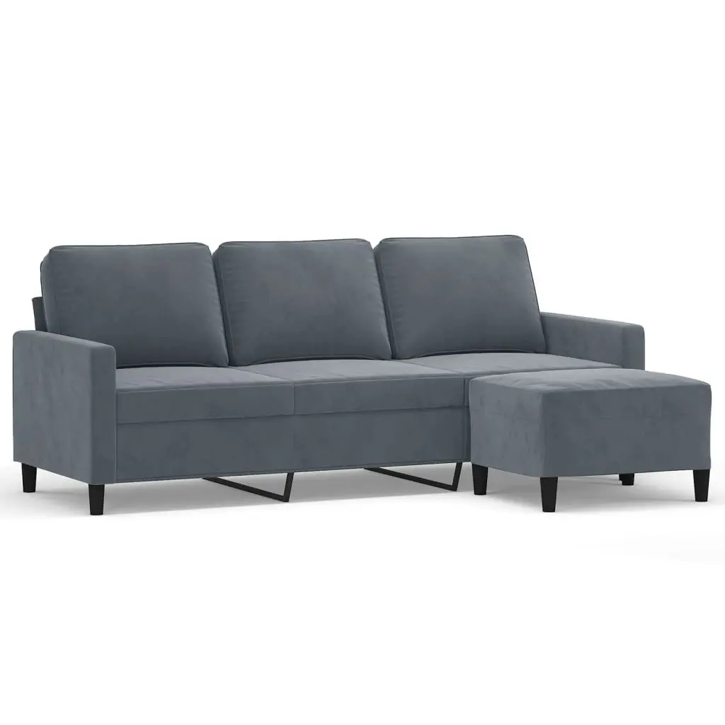 3-Seater Sofa Grey Velvet 180cm Plywood and Metal Living Room Furniture