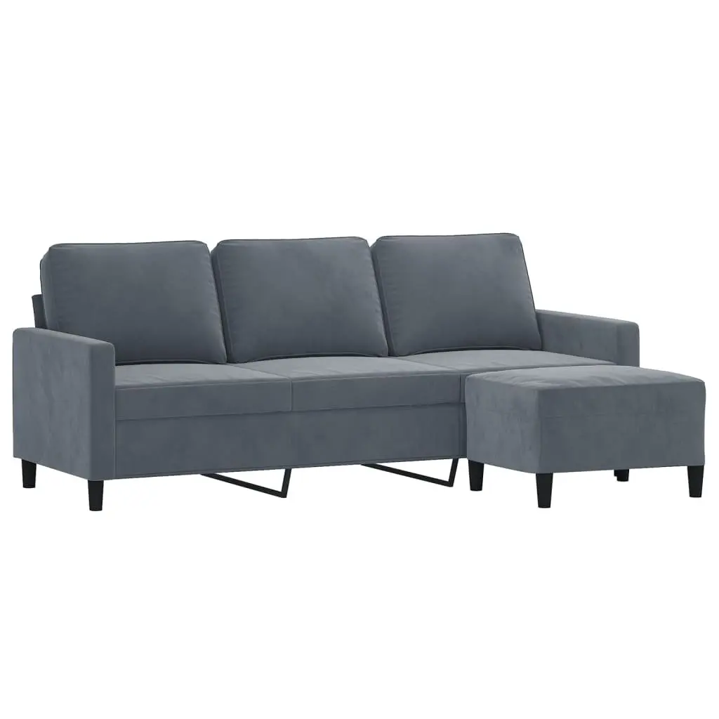 3-Seater Sofa Grey Velvet 180cm Plywood and Metal Living Room Furniture