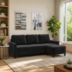 Elegant 3-Seater Sofa with Footstool in Black Velvet