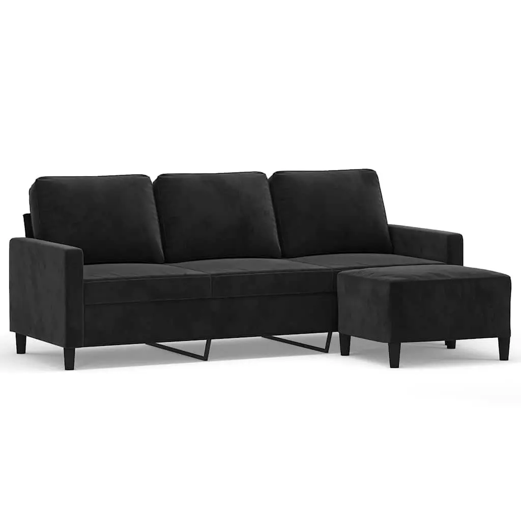 3-Seater Sofa Black Velvet 180cm Lounge Couch with Footstool