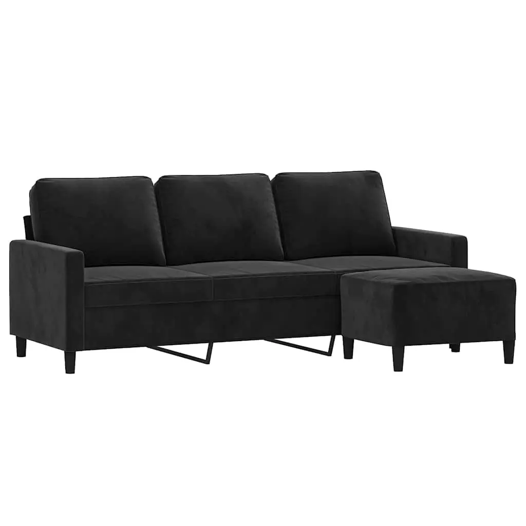 3-Seater Sofa Black Velvet 180cm Lounge Couch with Footstool