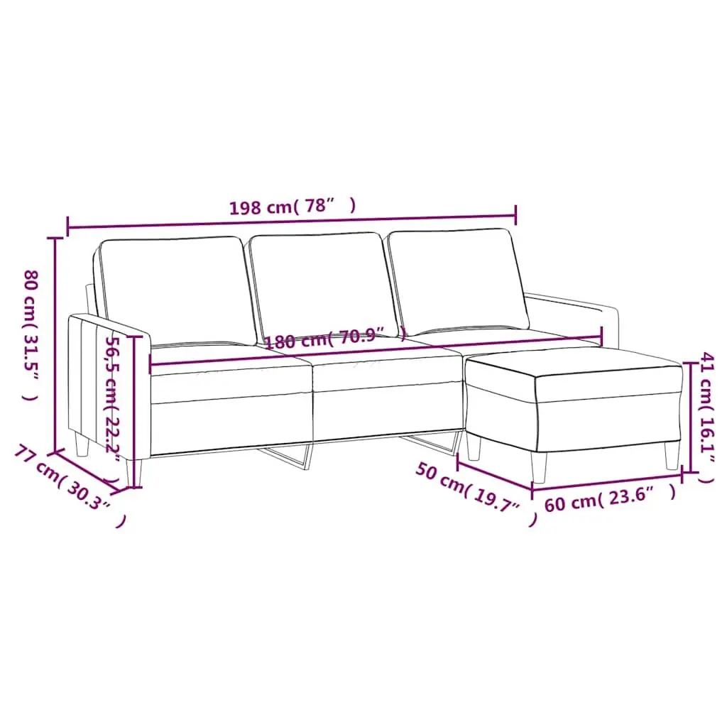 3-Seater Sofa Black Velvet 180cm Lounge Couch with Footstool