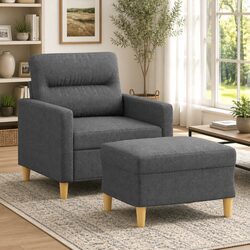 Grey Fabric Sofa Chair with Footstool for Relaxation