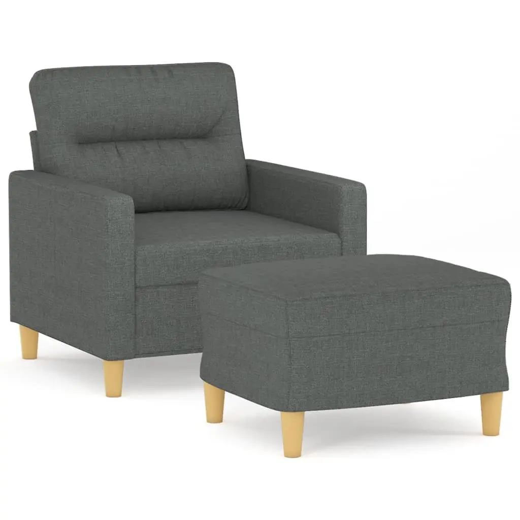 Grey Fabric Sofa Chair with Footstool for Relaxation