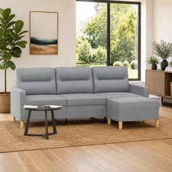 Grey 3-Seater Sofa with Footstool 180cm for Living Rooms