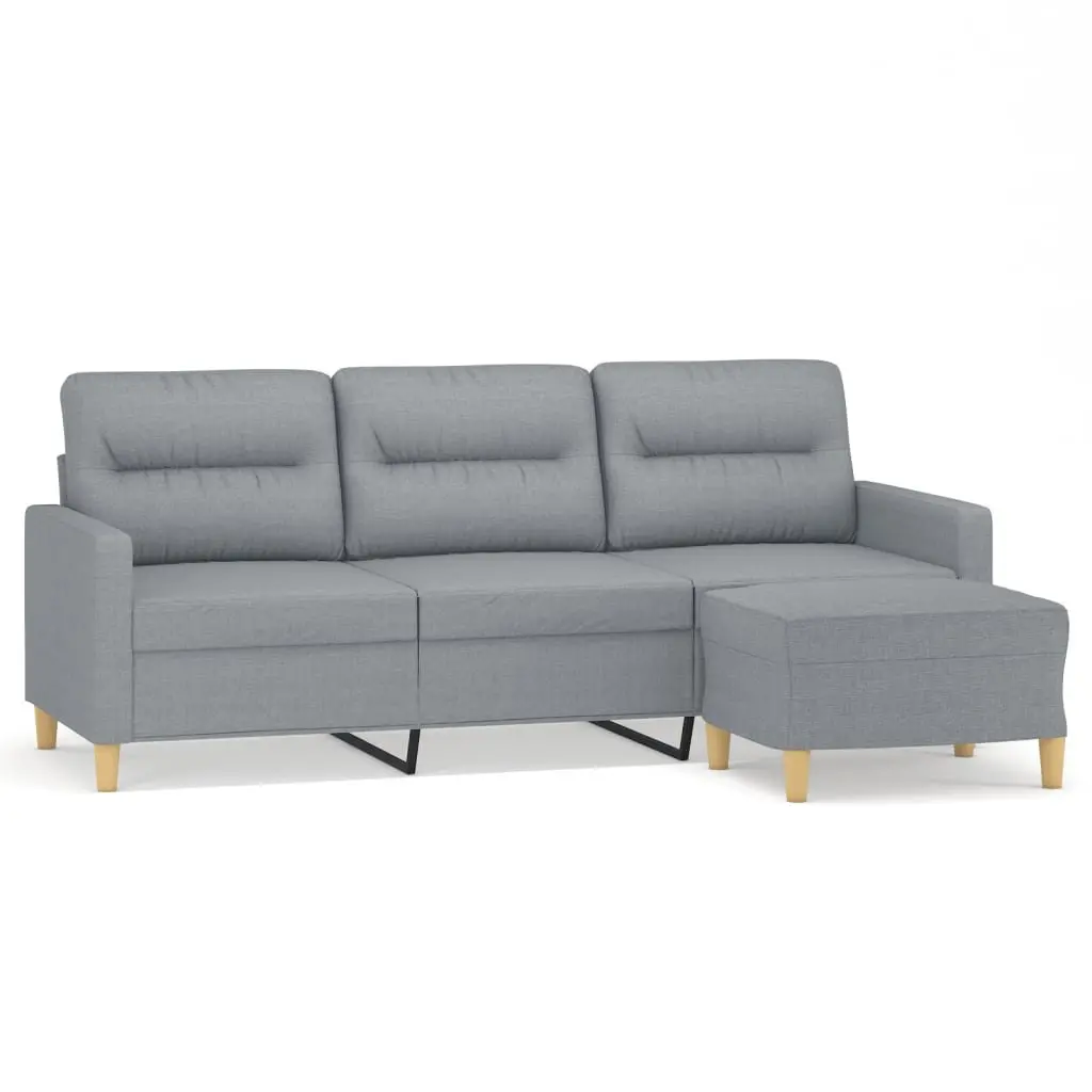 3-Seater Sofa Light Grey 180cm Fabric Lounge Couch with Footstool