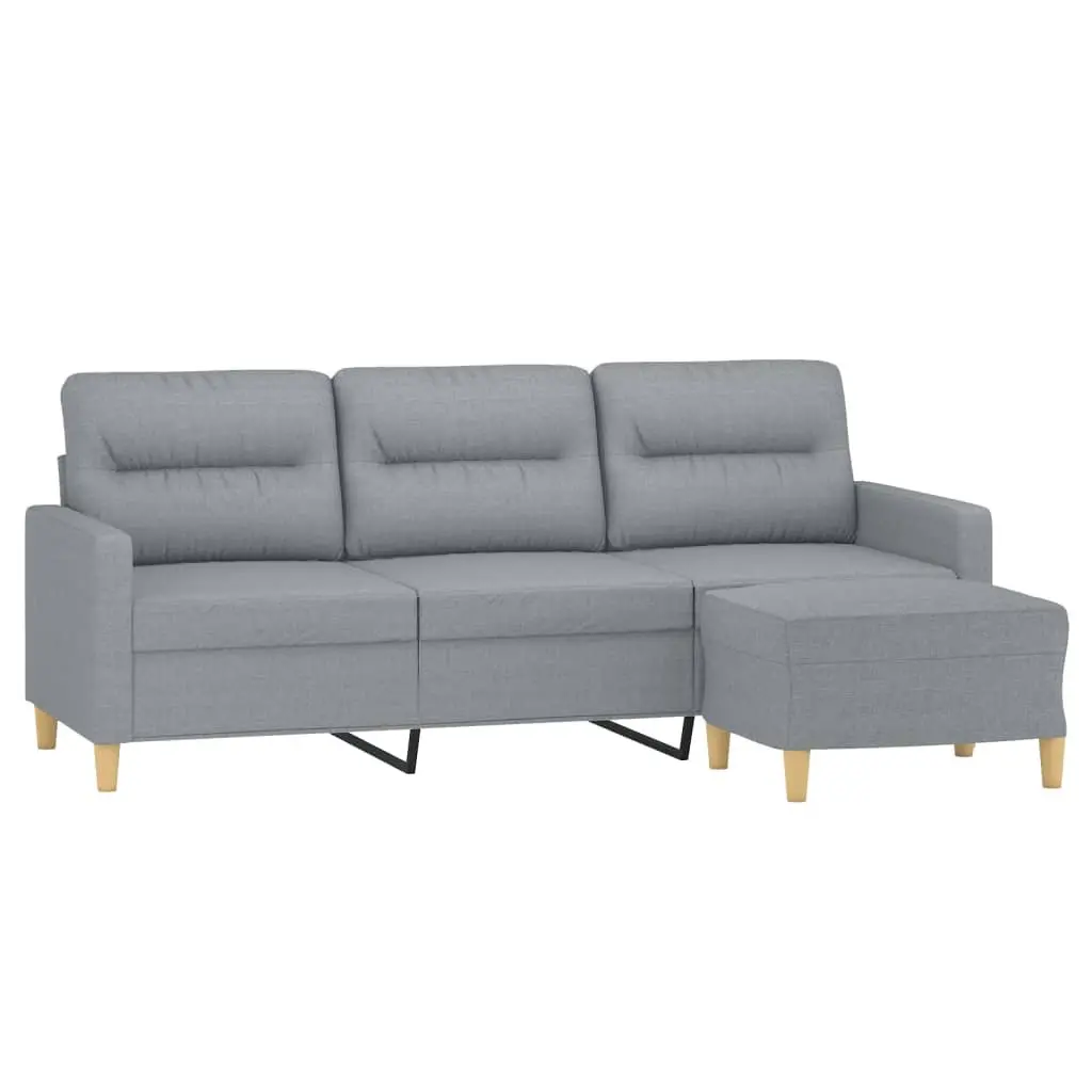 3-Seater Sofa Light Grey 180cm Fabric Lounge Couch with Footstool
