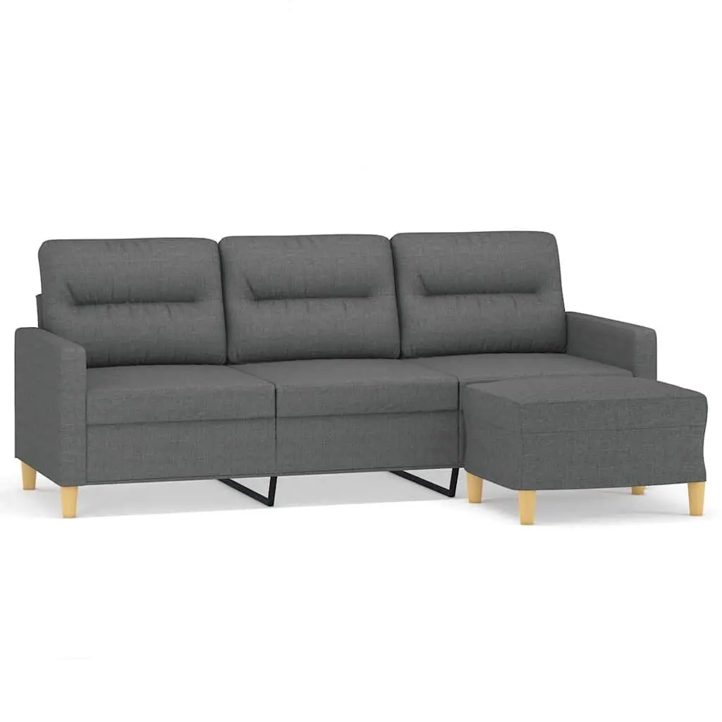 3-Seater Sofa Grey 180cm Fabric with Footstool Modern Living Room Furniture Couch