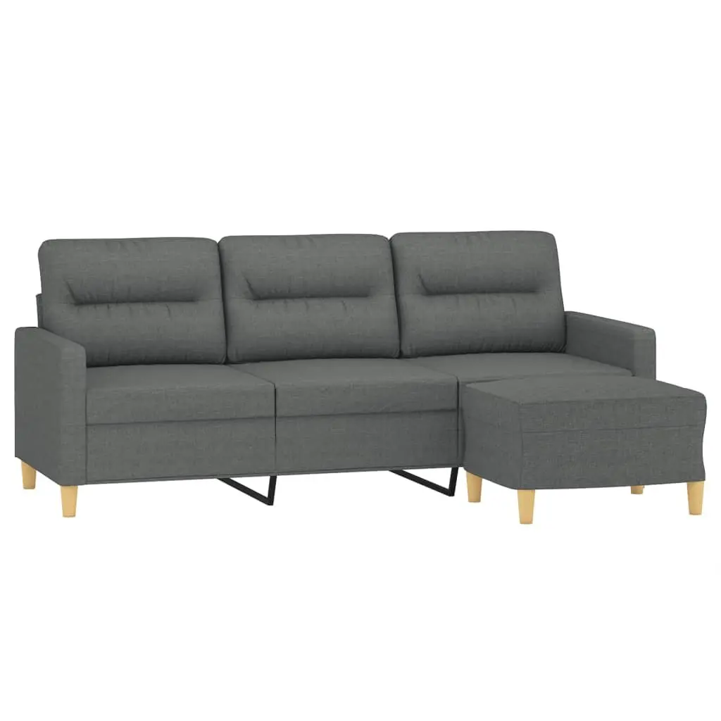 3-Seater Sofa Grey 180cm Fabric with Footstool Modern Living Room Furniture Couch