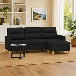 3-Seater Sofa with Footstool in Black 180cm