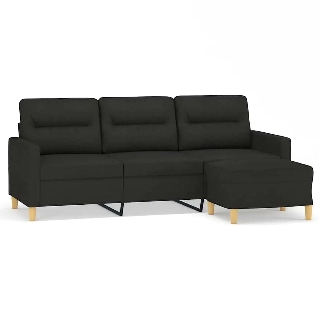 3-Seater Sofa Black 180cm Fabric Lounge Couch with Footstool