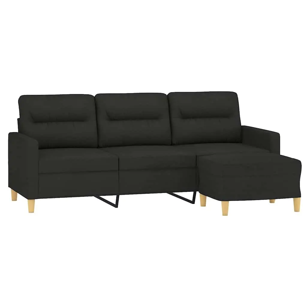 3-Seater Sofa Black 180cm Fabric Lounge Couch with Footstool