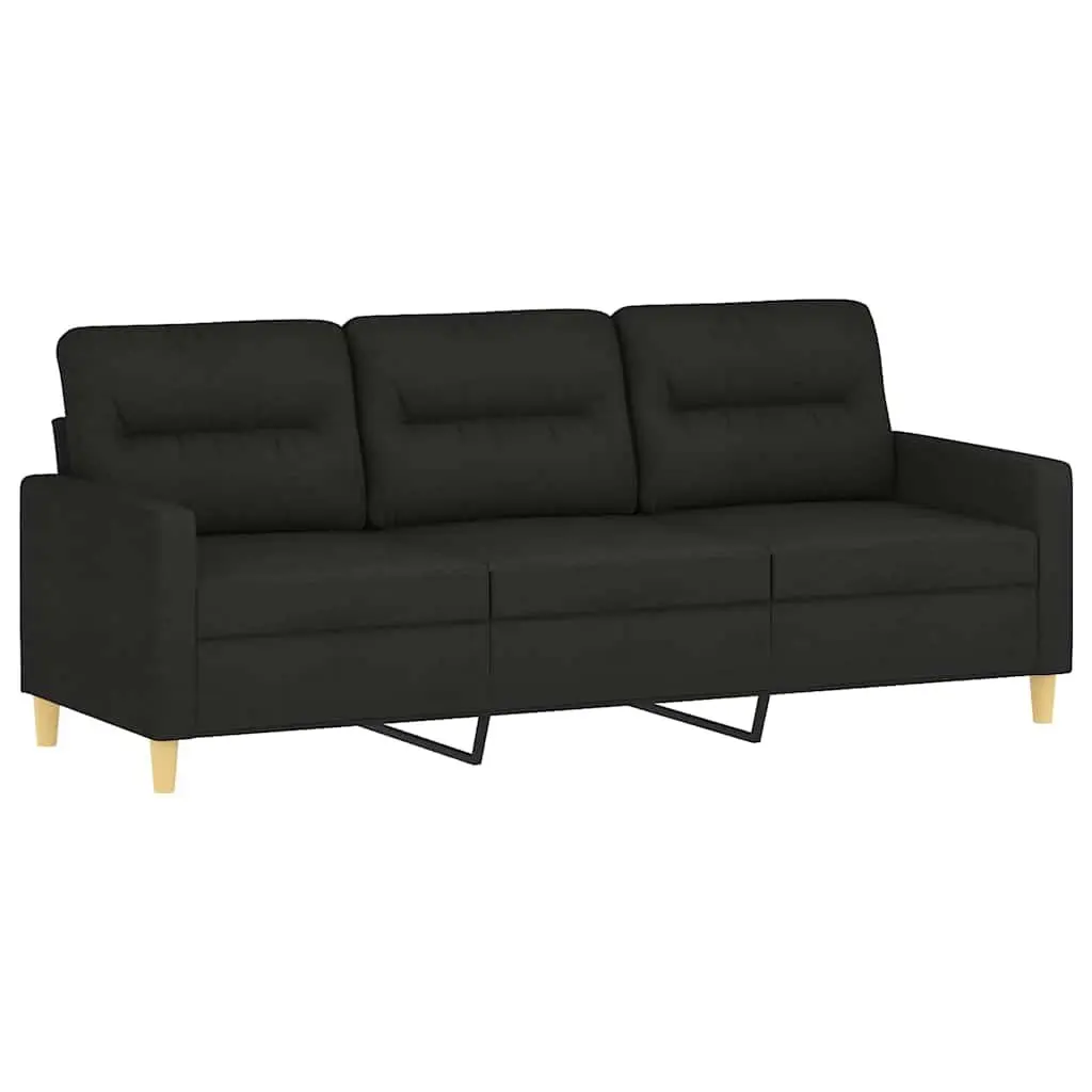 3-Seater Sofa Black 180cm Fabric Lounge Couch with Footstool