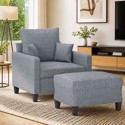 Grey Fabric Lounge Chair with Footstool for Comfort