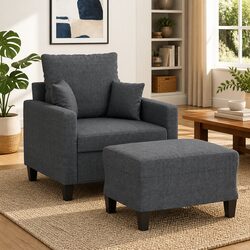 Comfortable Grey Fabric Sofa Chair with Footstool