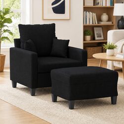 Inviting Black Fabric Sofa Chair with Footstool