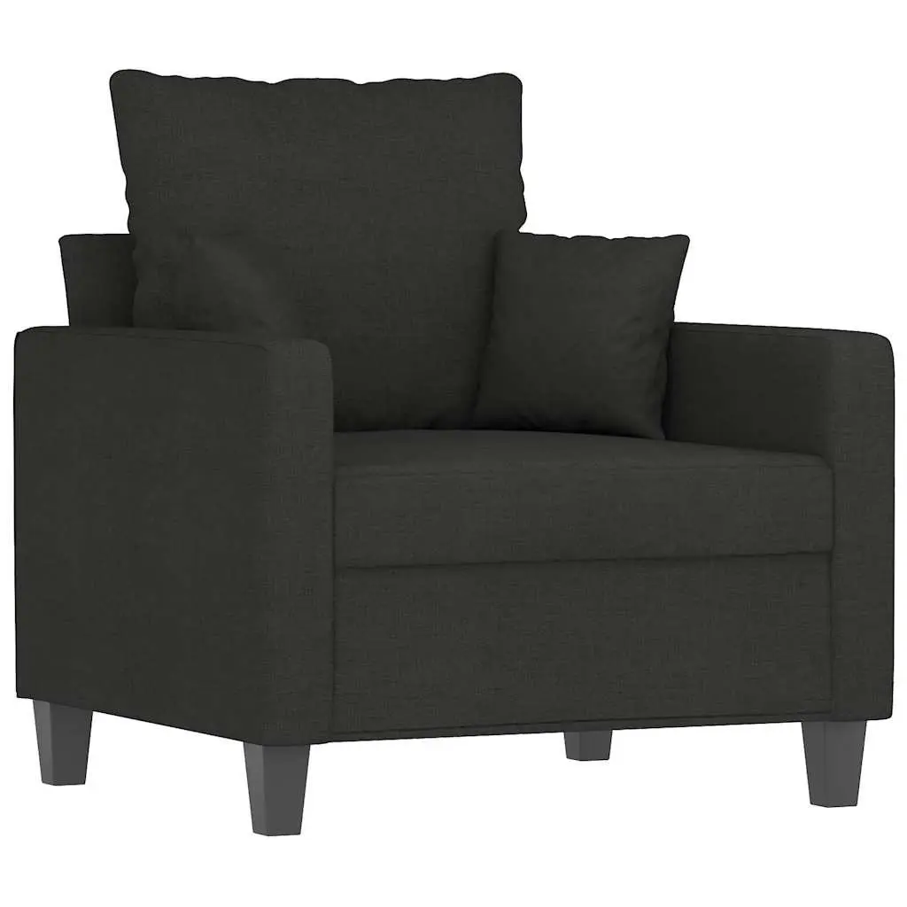 Black Fabric Sofa Chair with Footstool Armchair Living Room Seating 60cm
