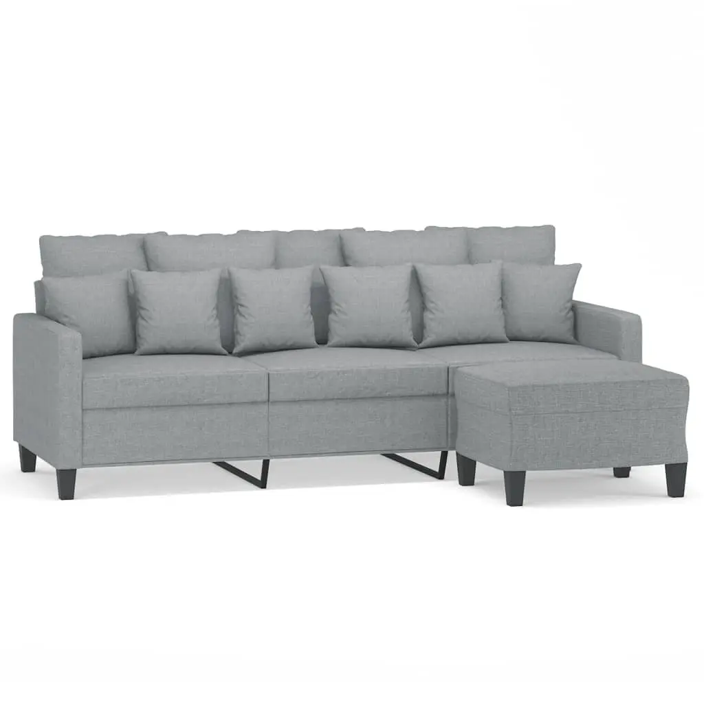 3-Seater Sofa Grey 180cm Fabric with Footstool