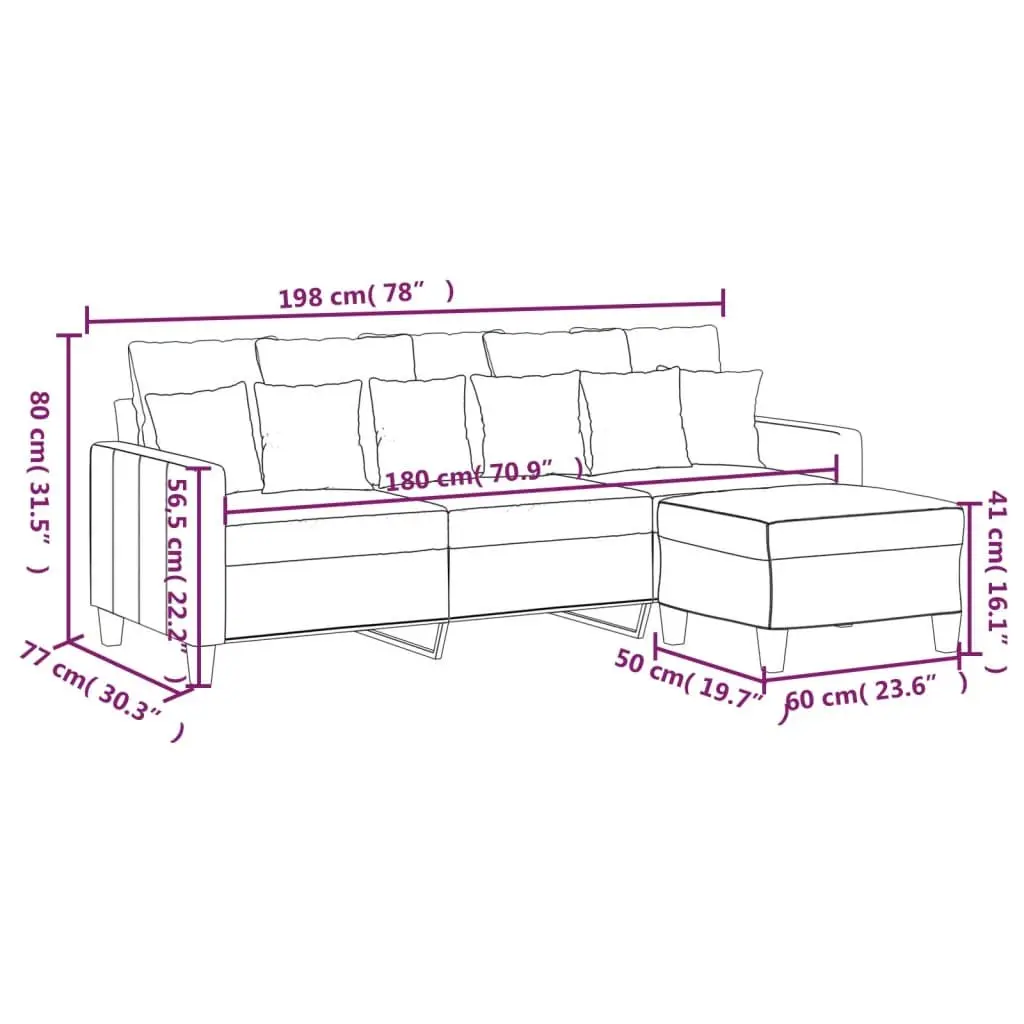 3-Seater Sofa Grey 180cm Fabric with Footstool