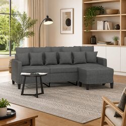 Comfortable 3-Seater Sofa with Footstool in Grey Fabric