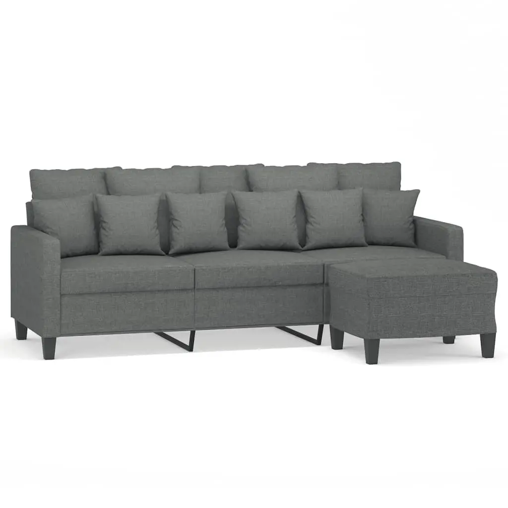 3-Seater Sofa Grey Fabric 180cm Plywood and Metal Frame with Footstool