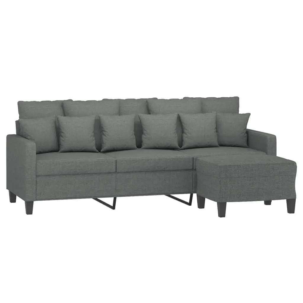 3-Seater Sofa Grey Fabric 180cm Plywood and Metal Frame with Footstool