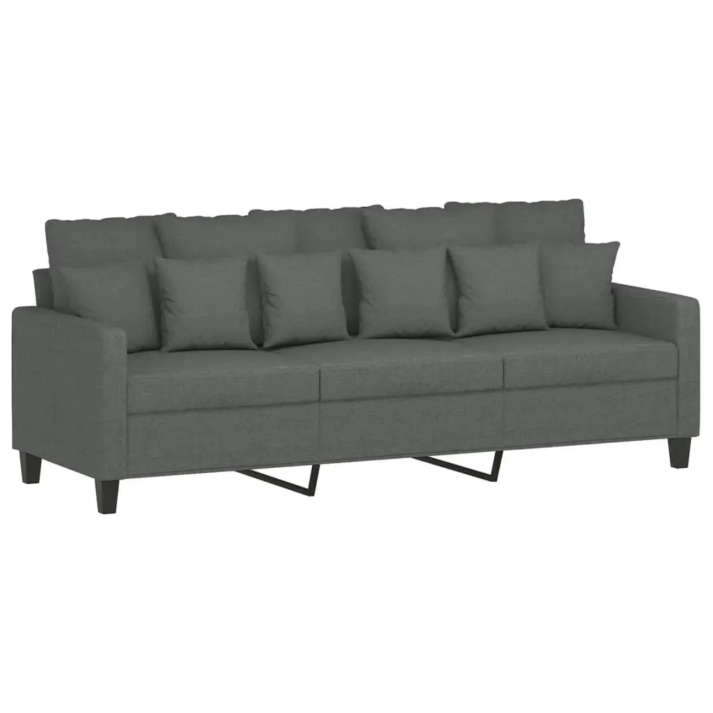 3-Seater Sofa Grey Fabric 180cm Plywood and Metal Frame with Footstool