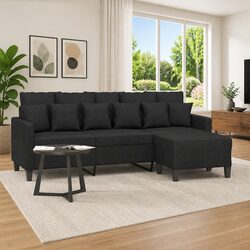 Black 3-Seater Sofa with Footstool for Cozy Living