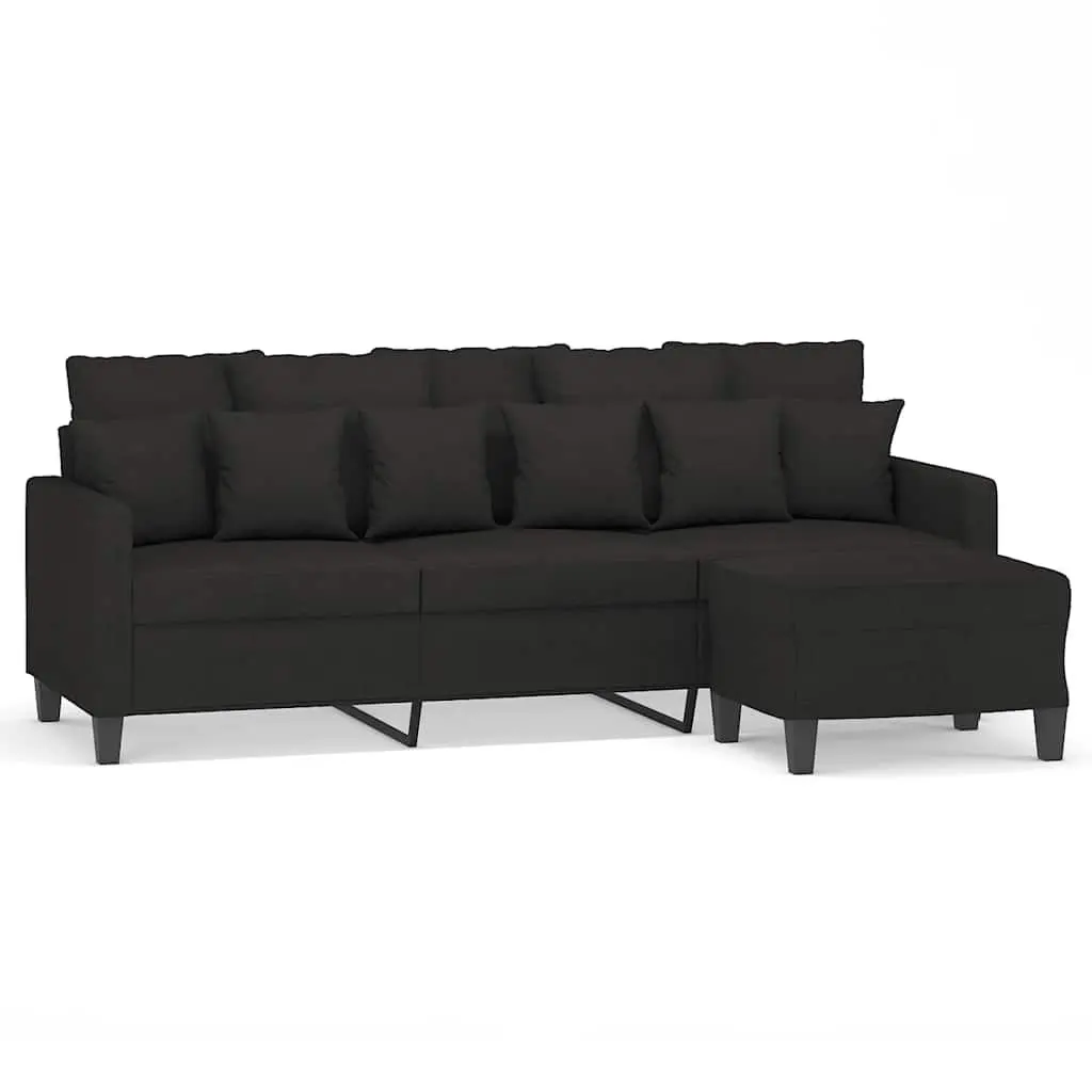 3-Seater Sofa with Footstool Black 180cm Fabric Couch