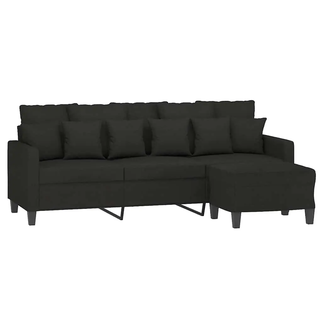 3-Seater Sofa with Footstool Black 180cm Fabric Couch