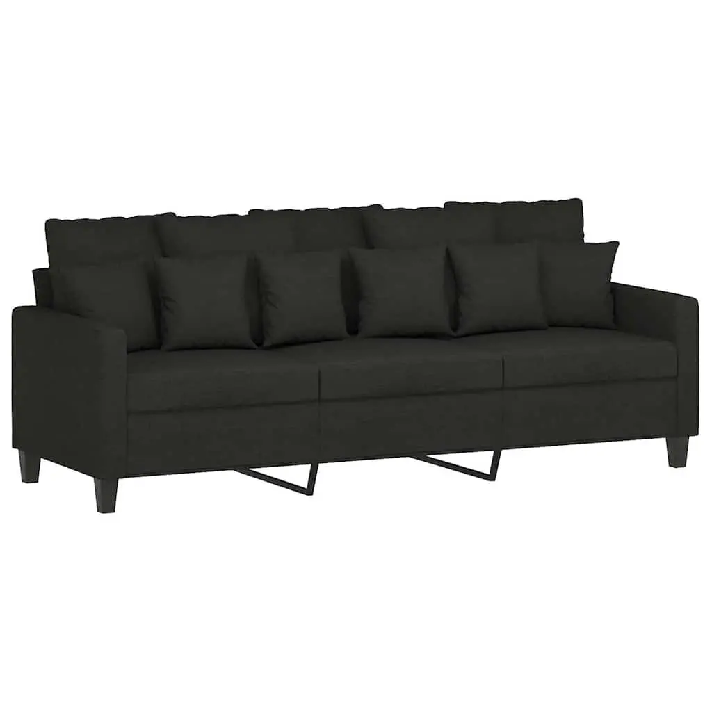3-Seater Sofa with Footstool Black 180cm Fabric Couch