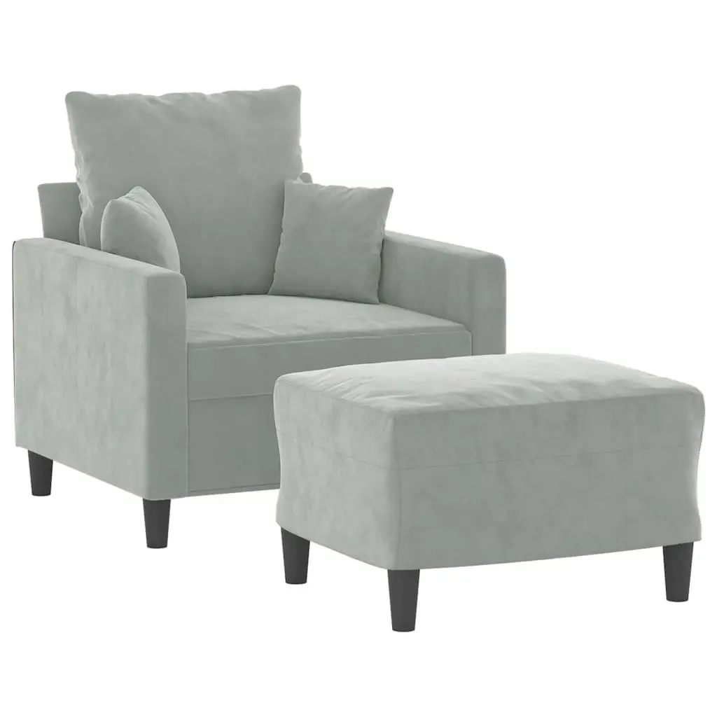 Sofa Chair Grey Velvet Modern Compact Plywood and Metal with Footstool