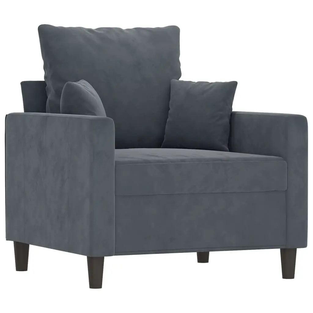 Grey Velvet Sofa Chair with Footstool Compact Armchair Modern Living Room