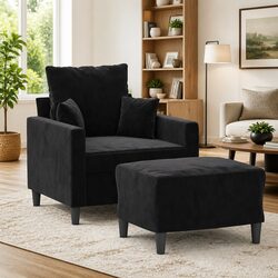 Cozy Black Velvet Sofa Chair with Footstool