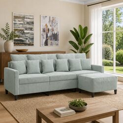 Grey Velvet 3-Seater Sofa with Footstool 180cm