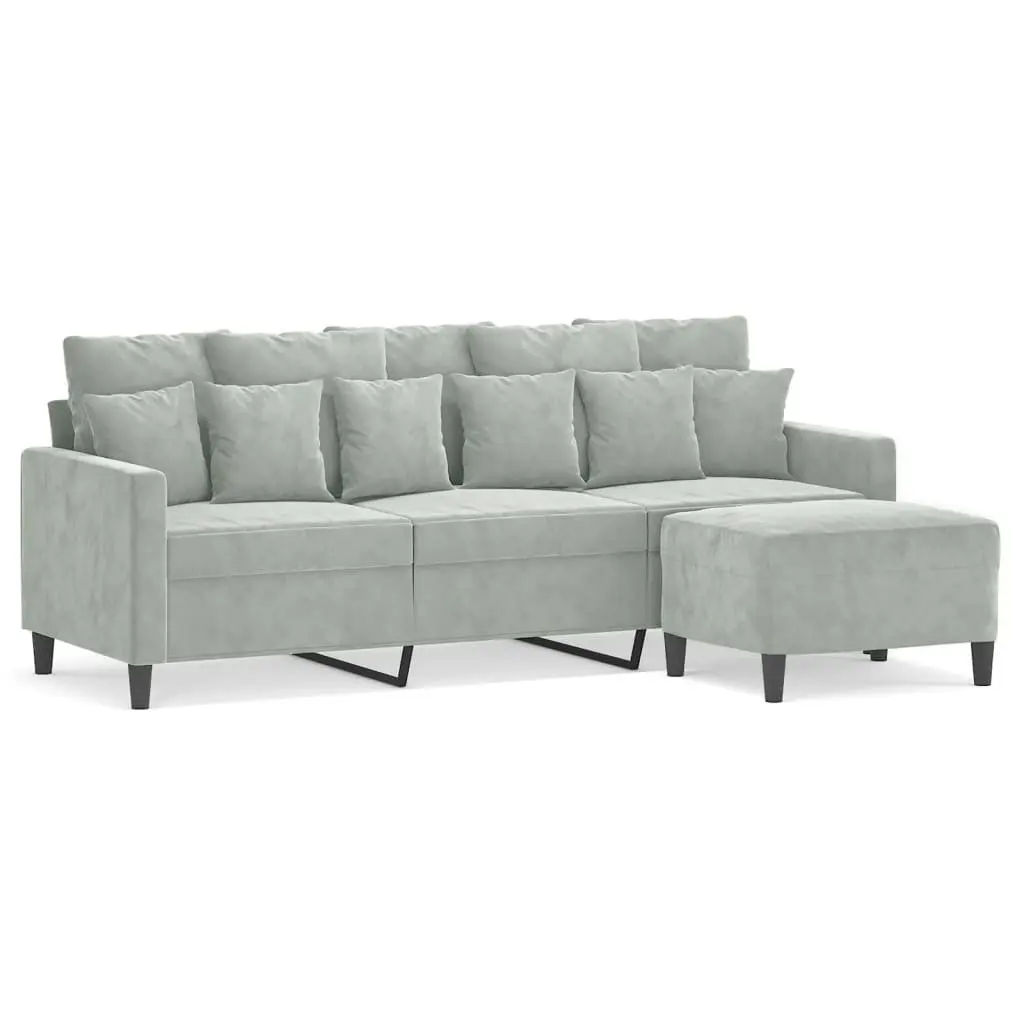 3-Seater Sofa Grey Velvet 180cm Plywood and Metal Frame with Footstool