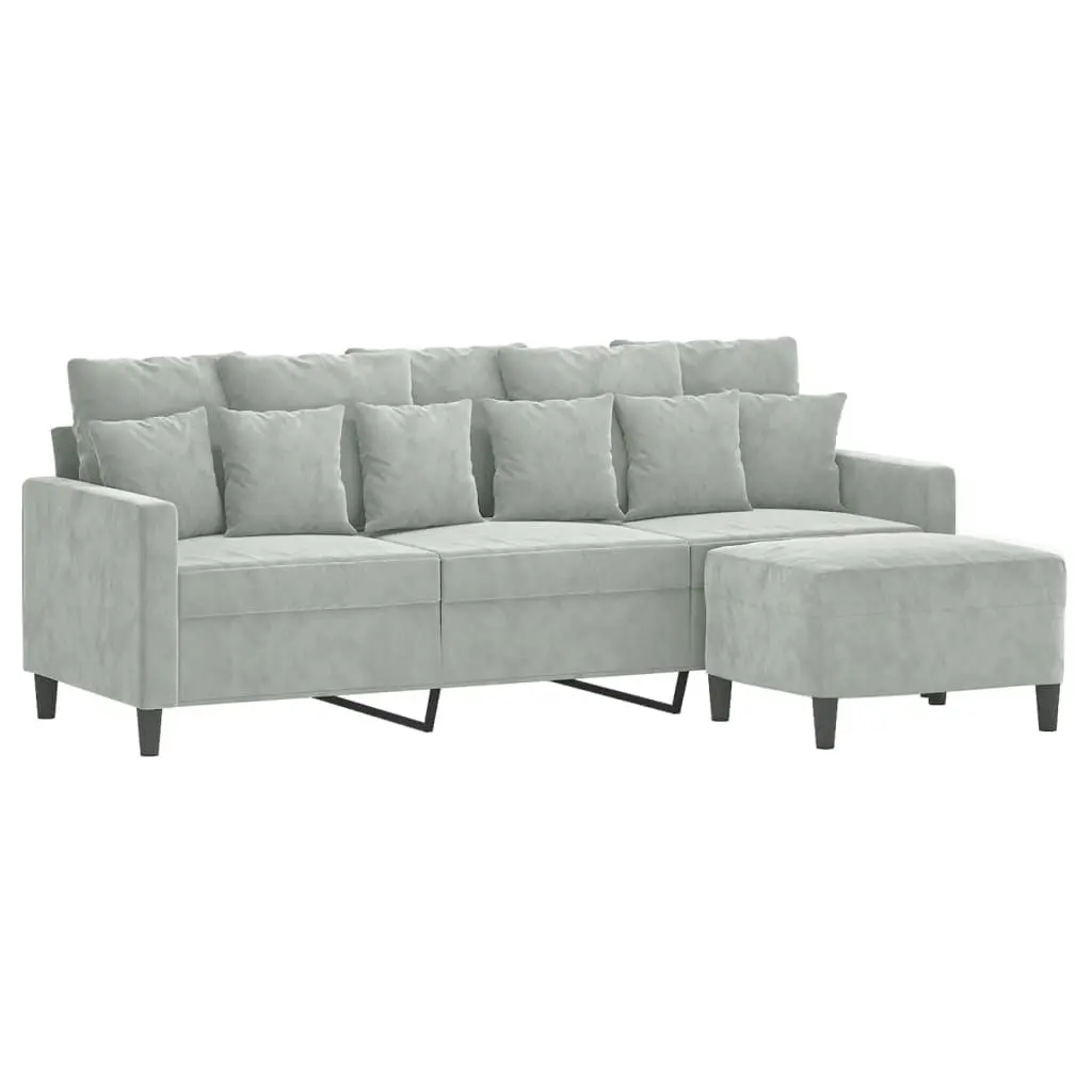 3-Seater Sofa Grey Velvet 180cm Plywood and Metal Frame with Footstool