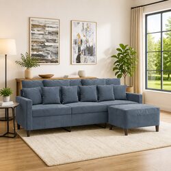 3-Seater Grey Velvet Sofa with Footstool for Cozy Living