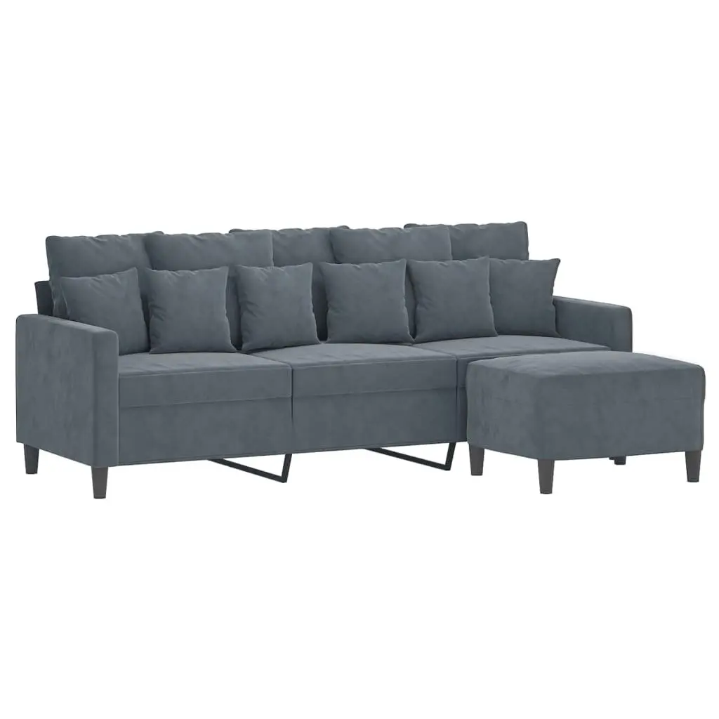 3-Seater Sofa Grey Velvet 180cm Plywood and Metal Frame