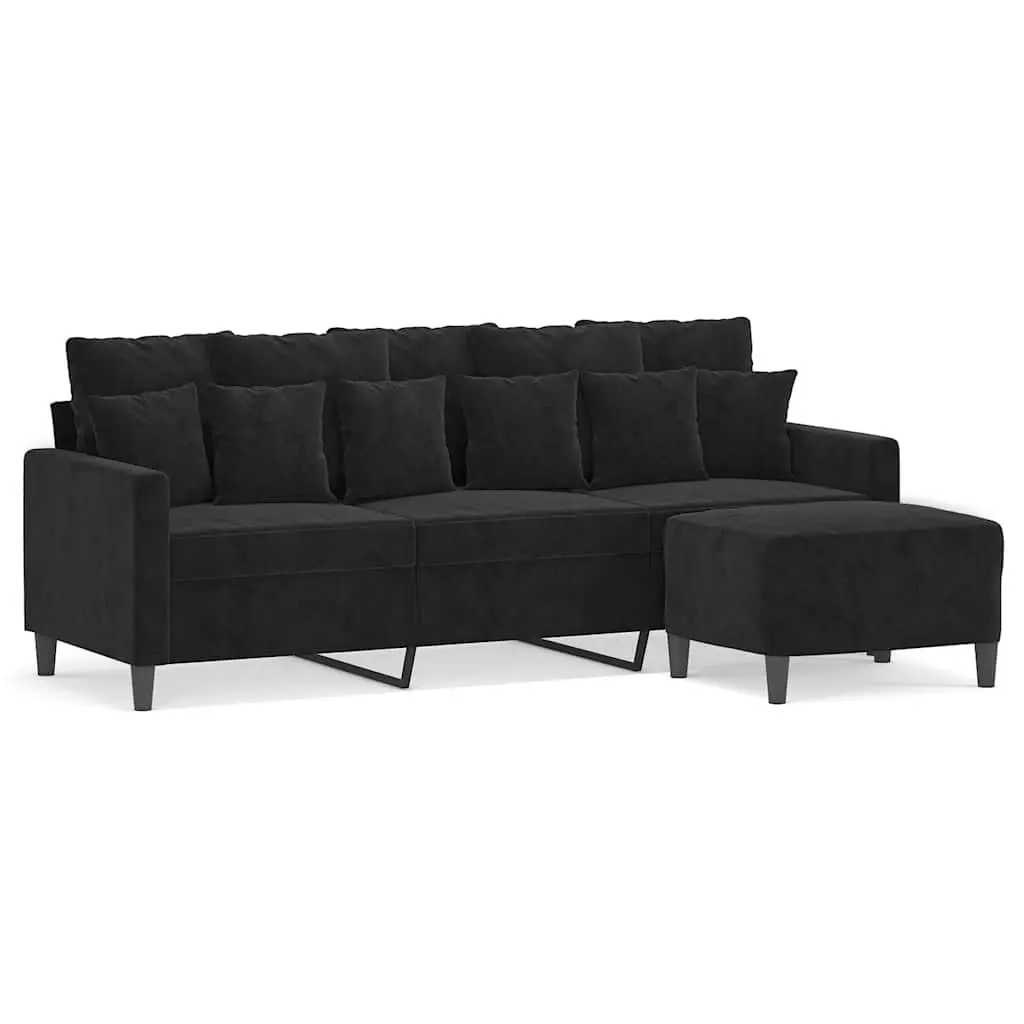 3-Seater Sofa Black 180cm Velvet with Footstool