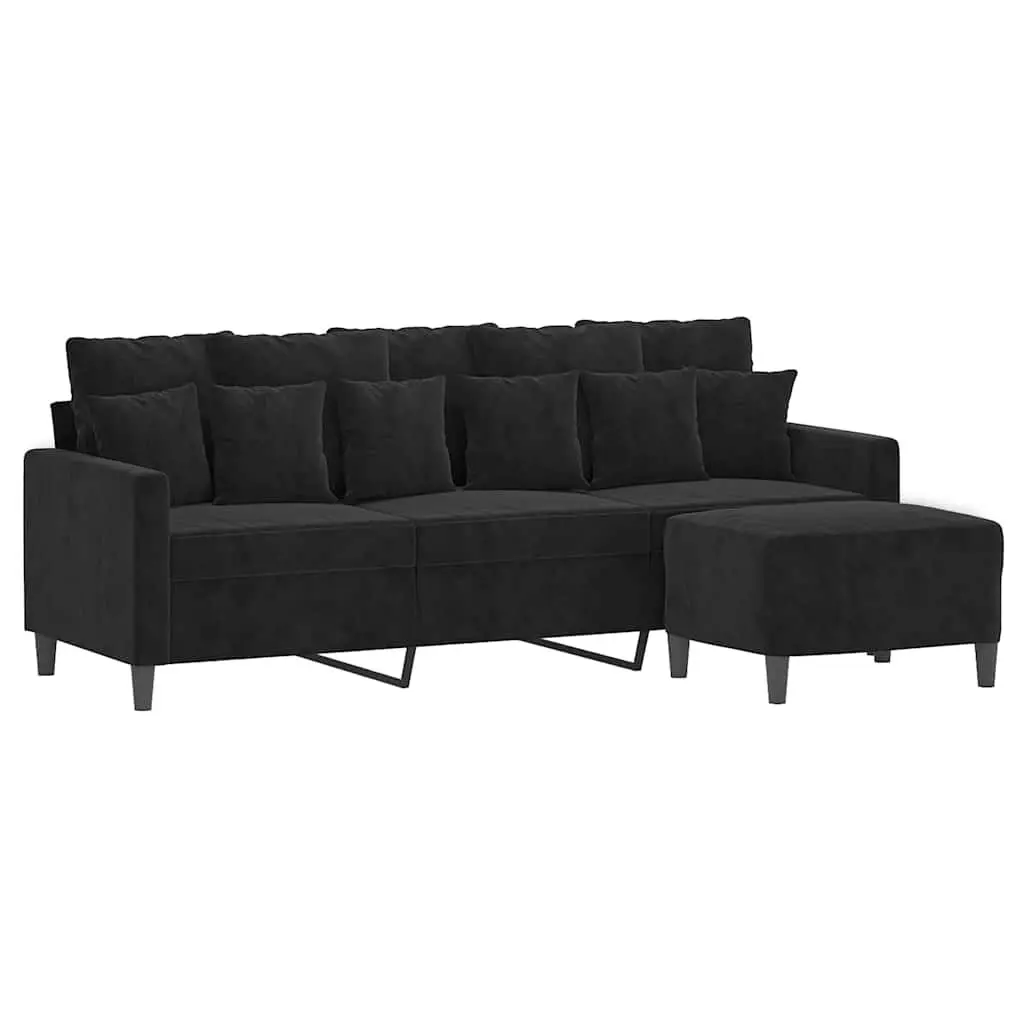 3-Seater Sofa Black 180cm Velvet with Footstool