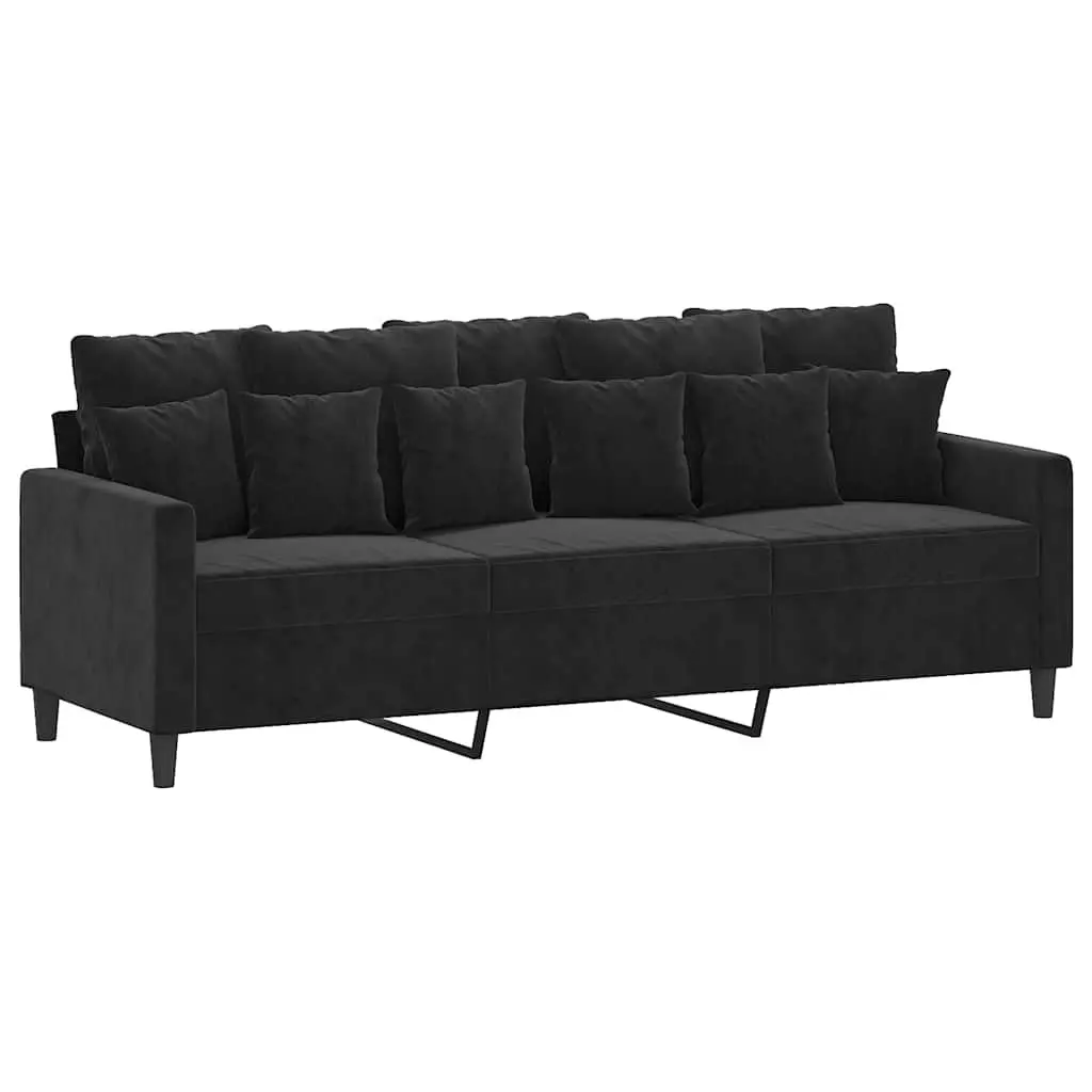 3-Seater Sofa Black 180cm Velvet with Footstool