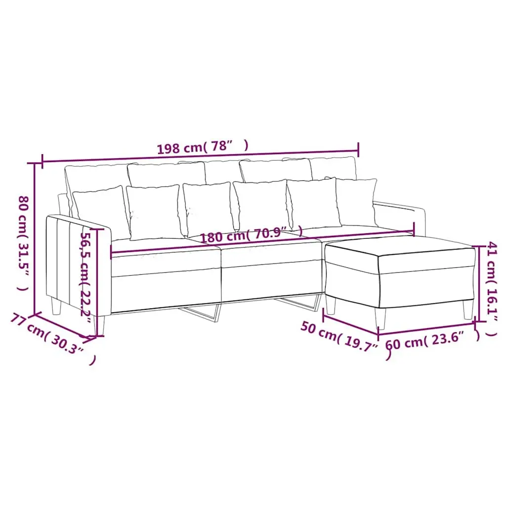 3-Seater Sofa Black 180cm Velvet with Footstool