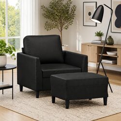 Black Faux Leather Sofa Chair with Footstool