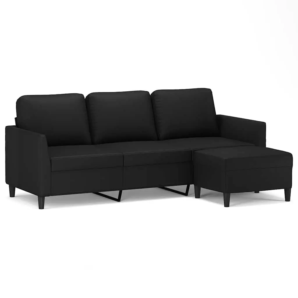 3-Seater Sofa Black Faux Leather 180cm Plywood Metal Frame