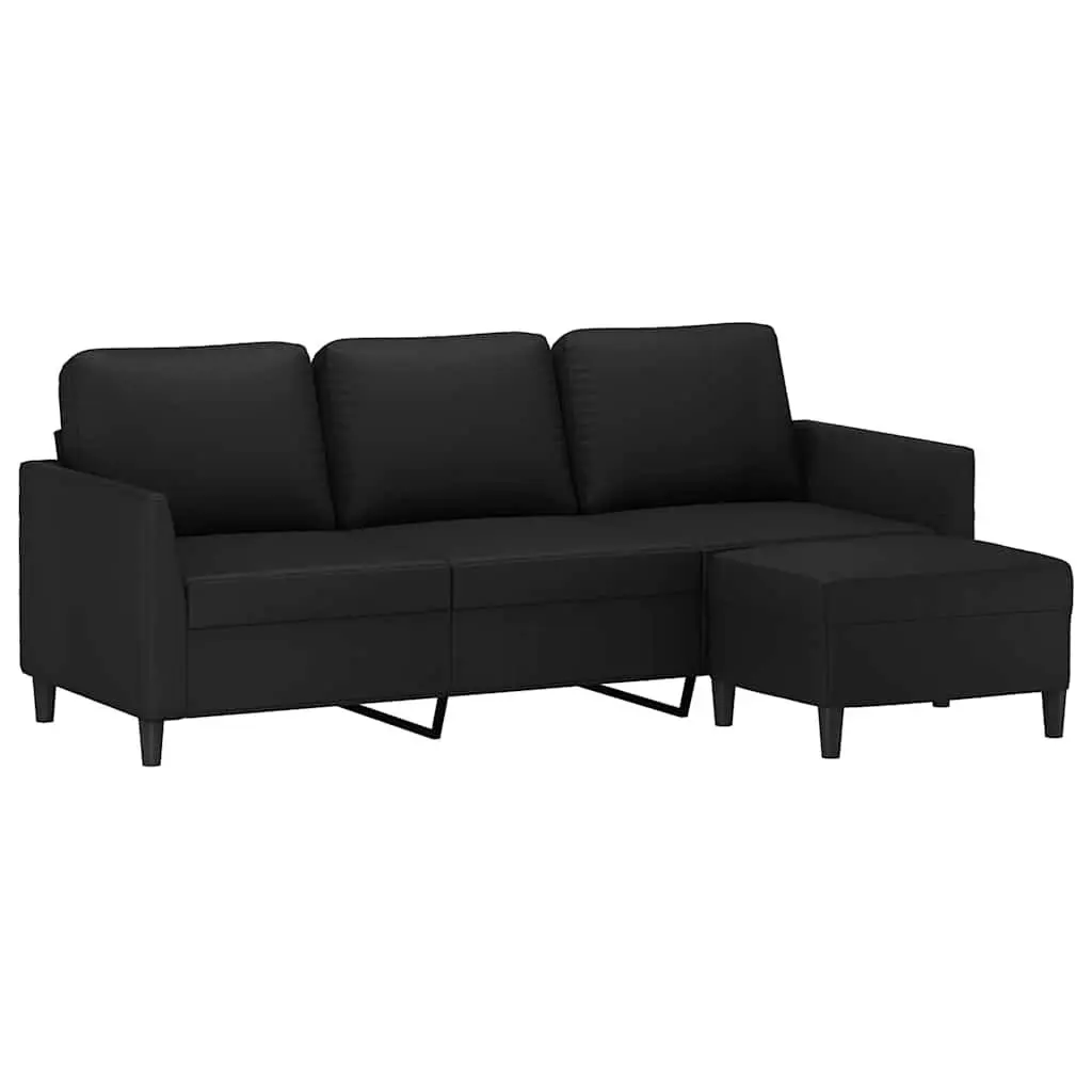 3-Seater Sofa Black Faux Leather 180cm Plywood Metal Frame