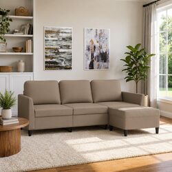 Cozy 3-Seater Sofa with Footstool in Brown Faux Leather