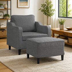 Dark Grey Fabric Lounge Chair with Footstool 60cm