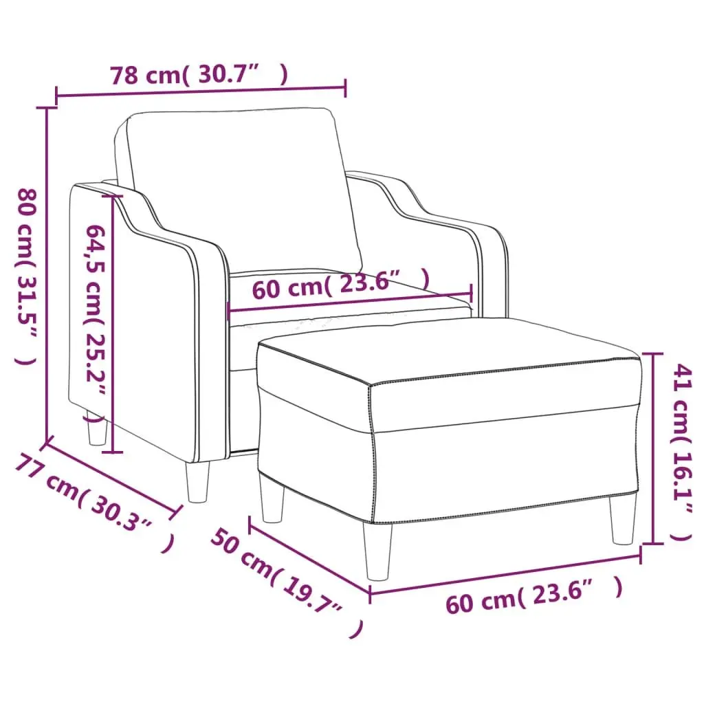 Grey Fabric Sofa Chair with Footstool Armchair Lounge Seat 60cm Living Room